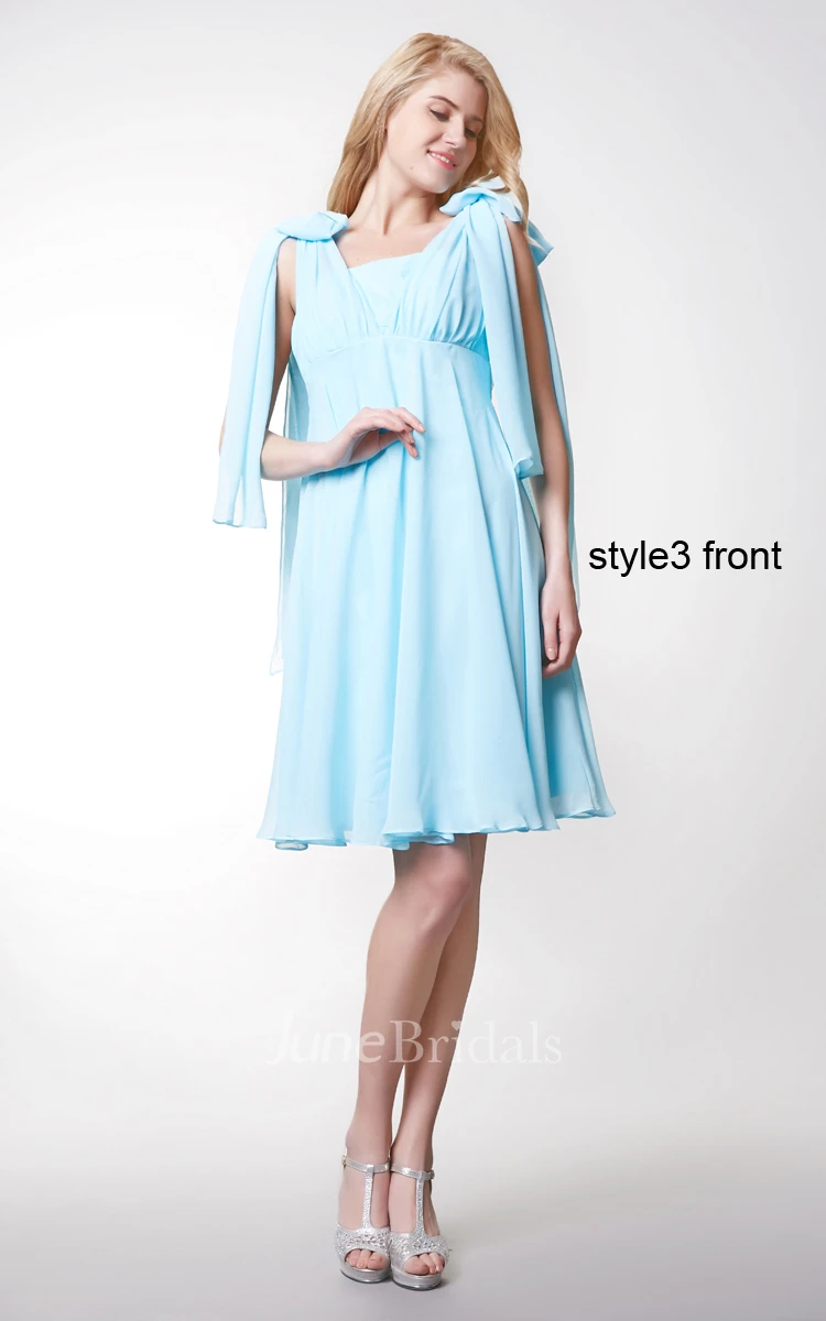 Sleeveless Pleated Short Chiffon Dress With Convertible Straps
