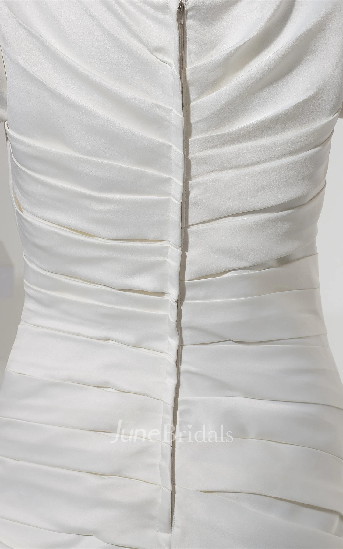 Square-Neck Caped-Sleeve A-Line Gown with Ruching and Bow