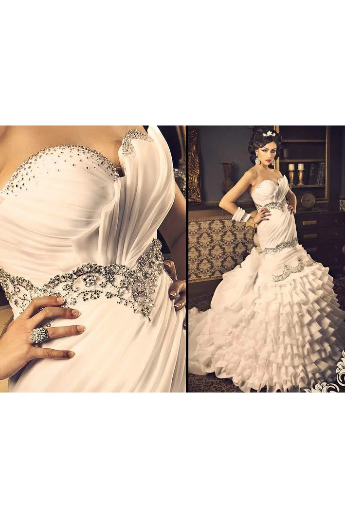 Mermaid White Wedding Dresses Bling Bling Organza New Sexy Evening Dresses