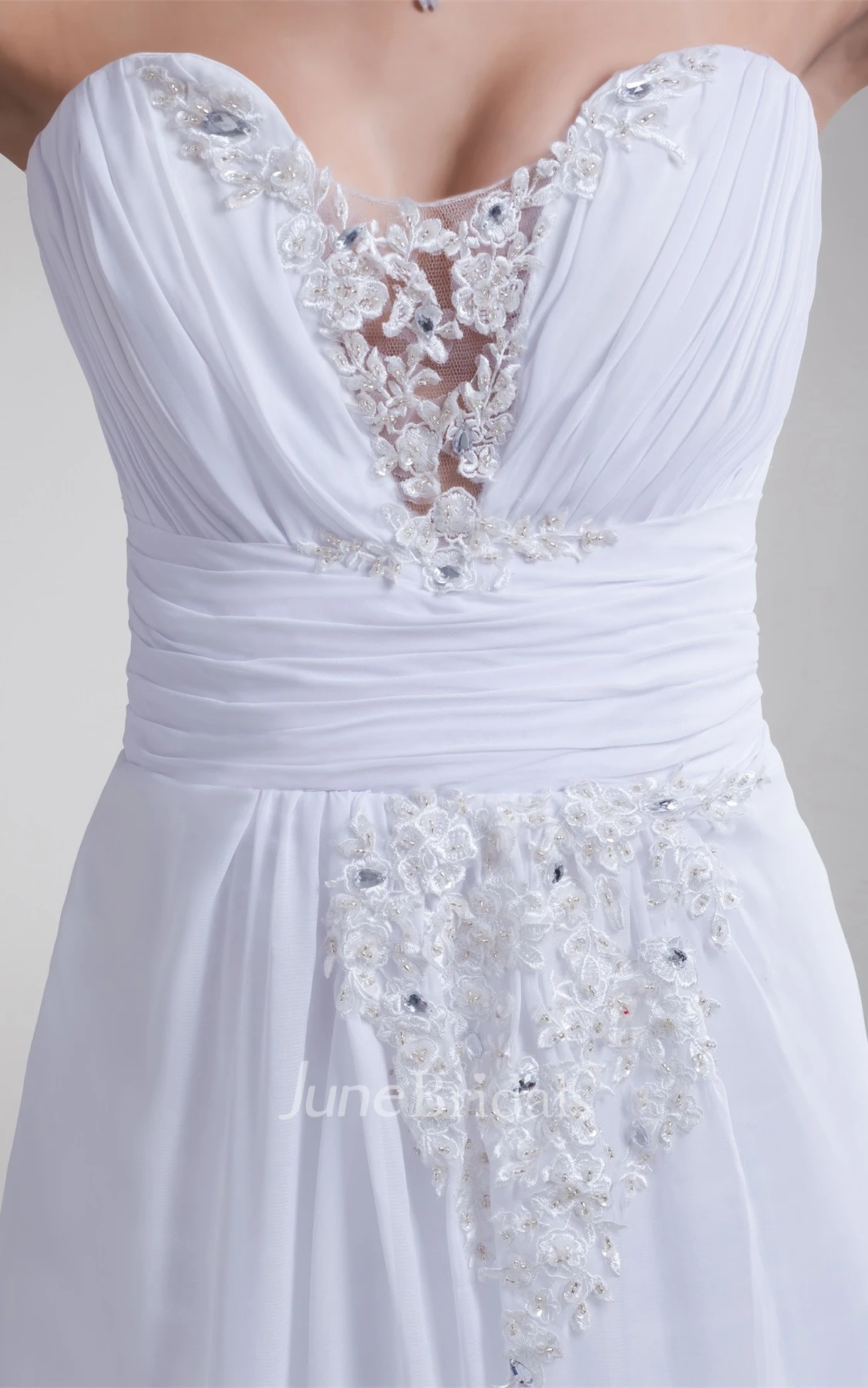 Chiffon Sweetheart Front-Split Dress with Lace and Beading