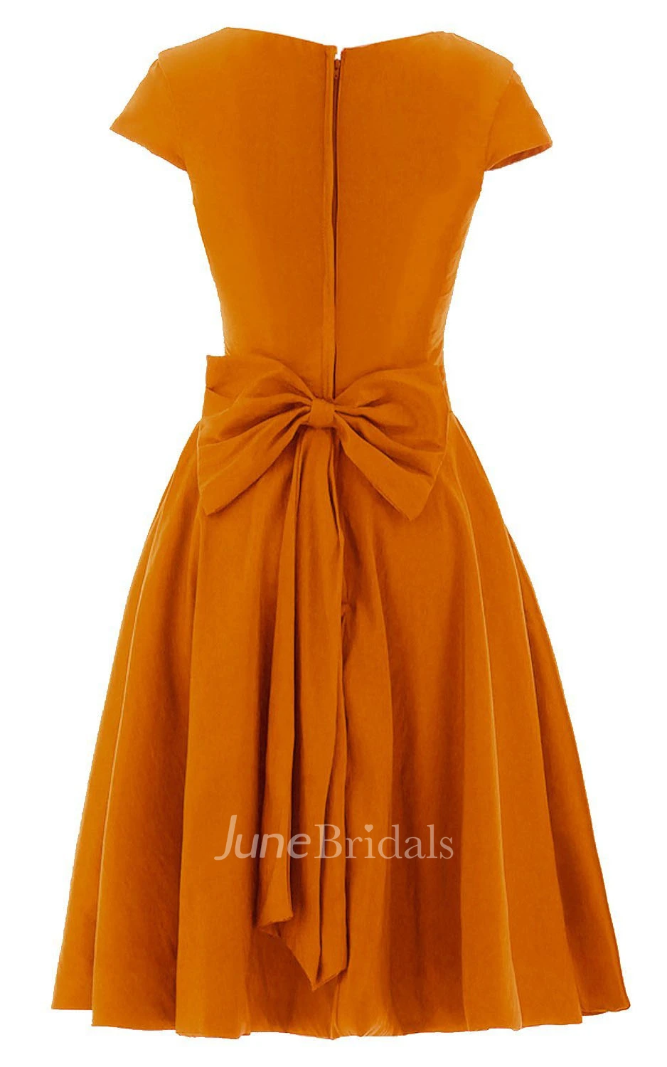 Short Sleeve Knee-length Pleated Chiffon Dress With Bowknot