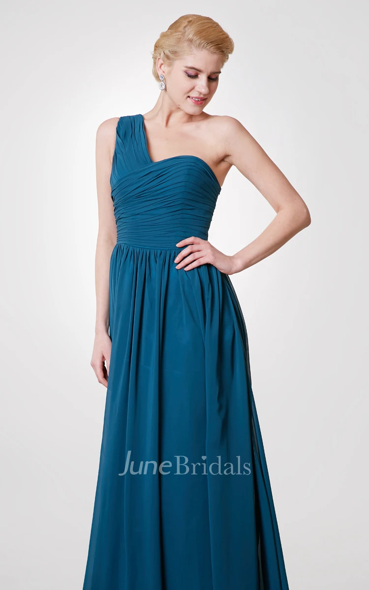 Modern One-shoulder Empire A-line Chiffon Gown With Pleats
