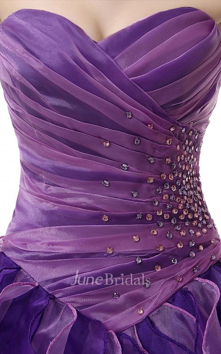 Dreaming Sweetheart Ruched Ball Gown With Cascading Ruffles and Rhinestones