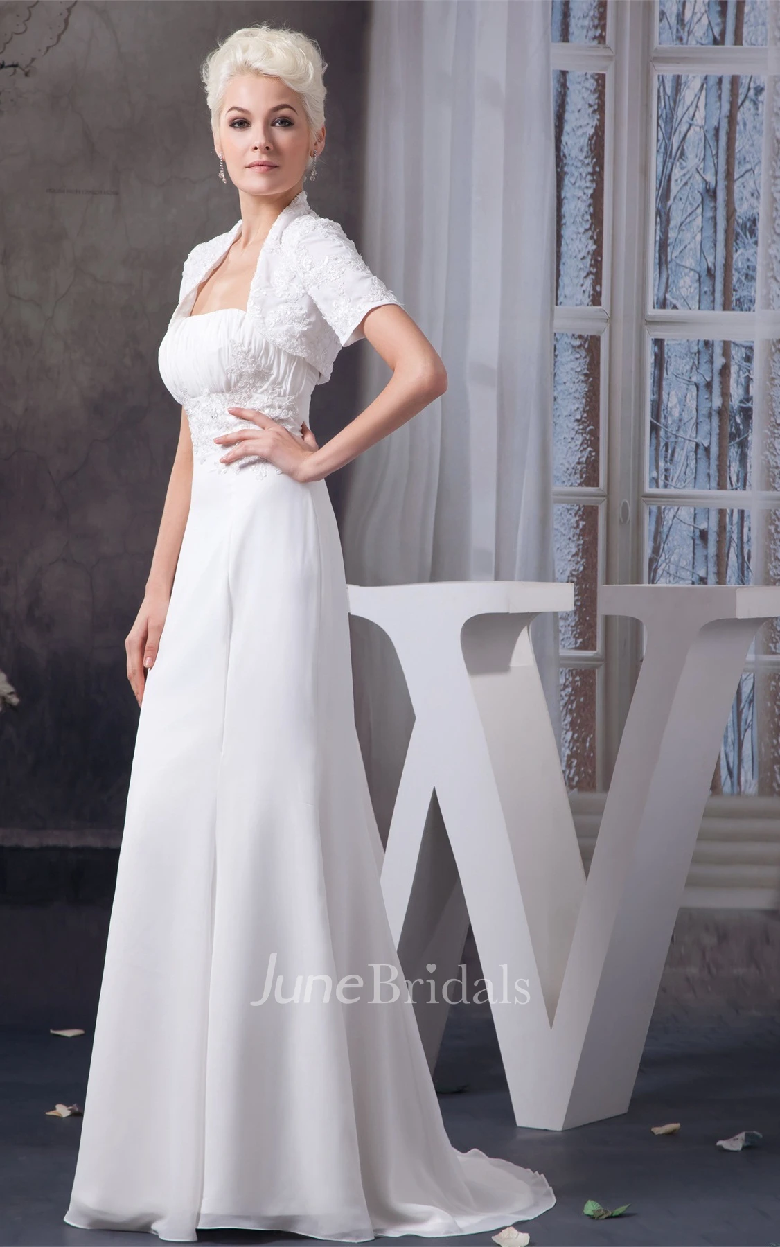 Strapless Chiffon Sheath Dress with Lace and Bolero