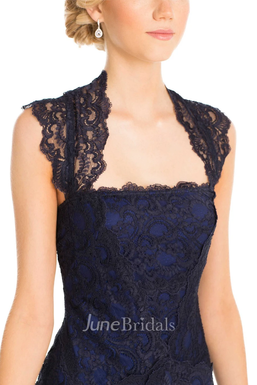 Queen Anne Pencil short Long Dress With Keyhole