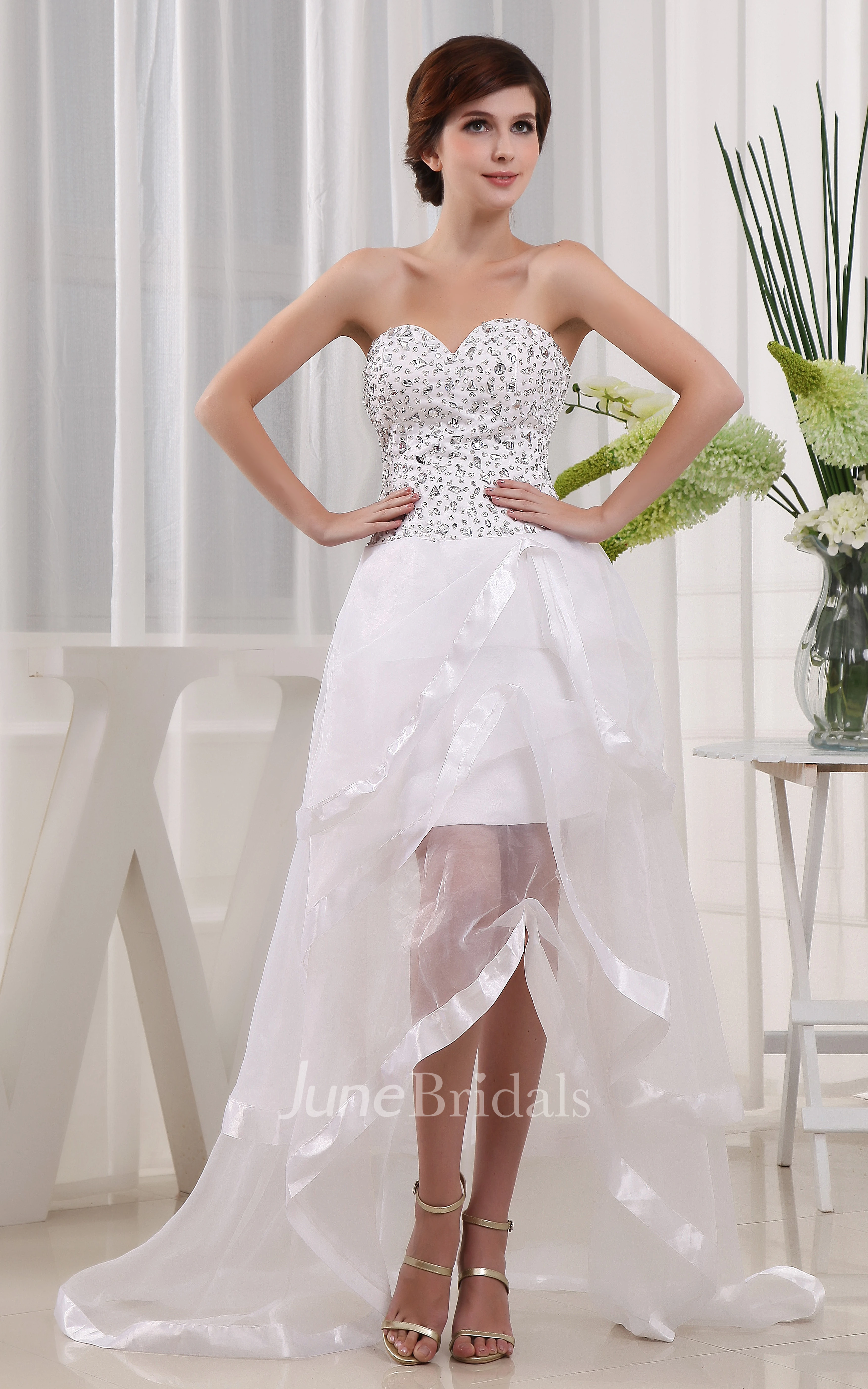 Sweetheart Organza High-Low Dress With Beaded Top