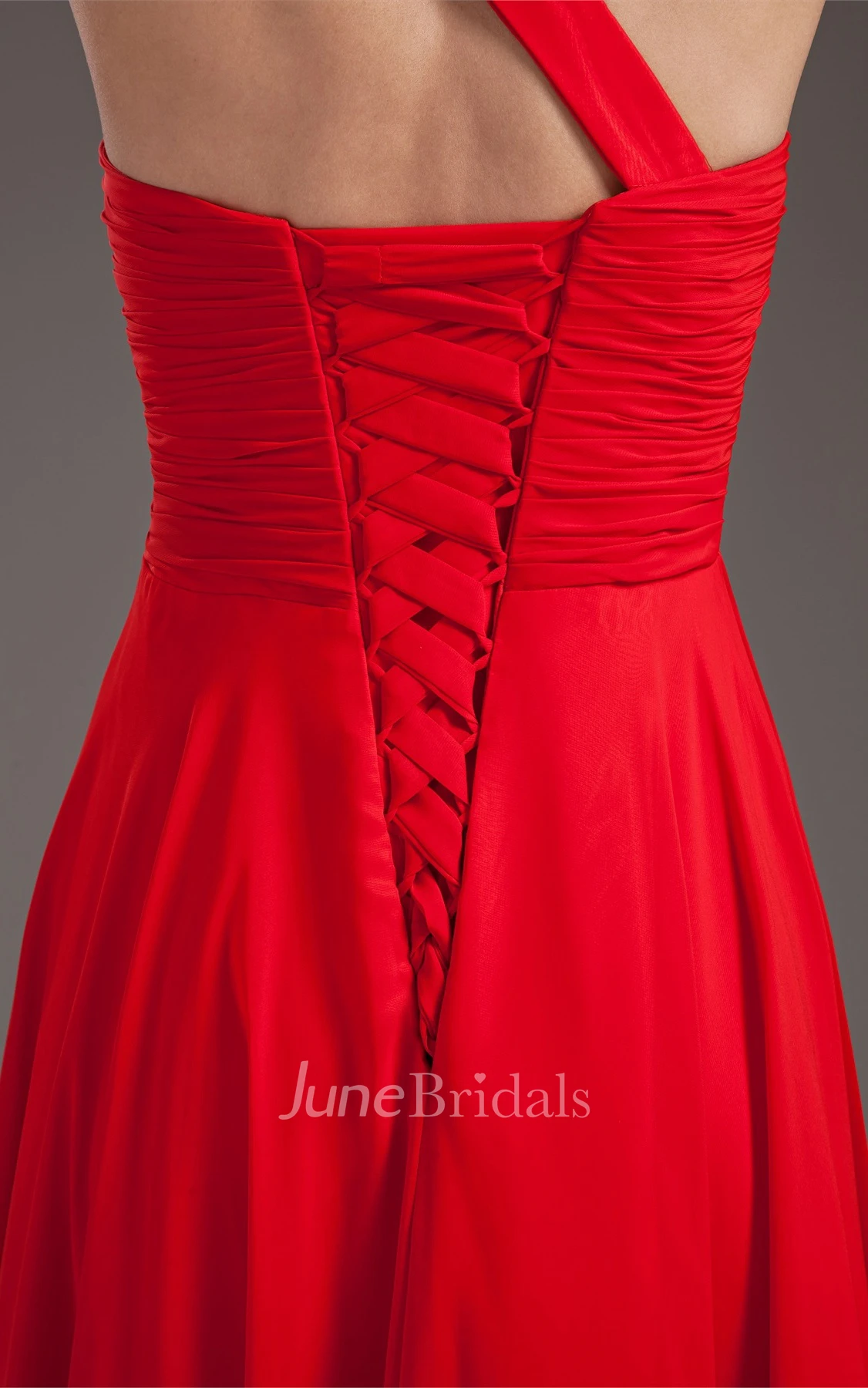 single-strap maxi chiffon dress with appliques and draping