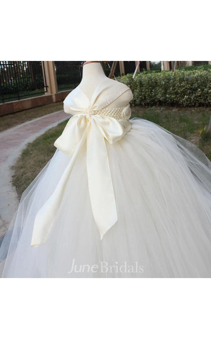 Hot Sales Cap Sleeve Pleated Tulle Gown With Floral Bodice