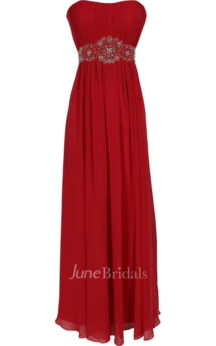 Strapless Long Chiffon Dress With Beaded Waist