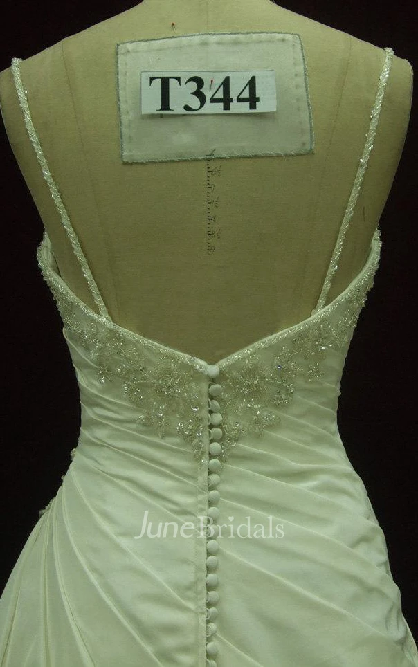 Strapped Lace Satin Weddig Dress With Pleats