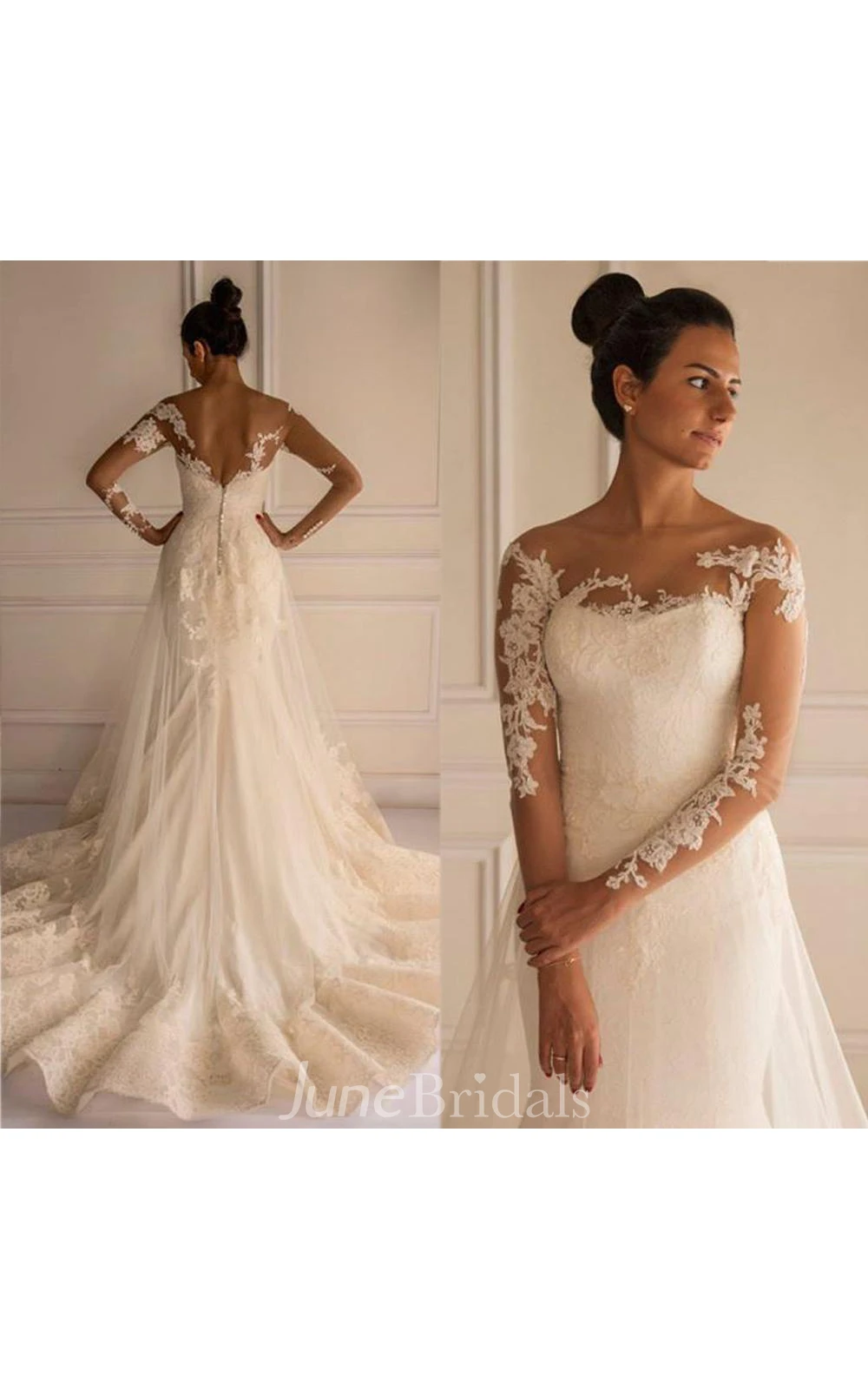 Chic Lace Appliques Mermaid Tulle Wedding Dress Court Train