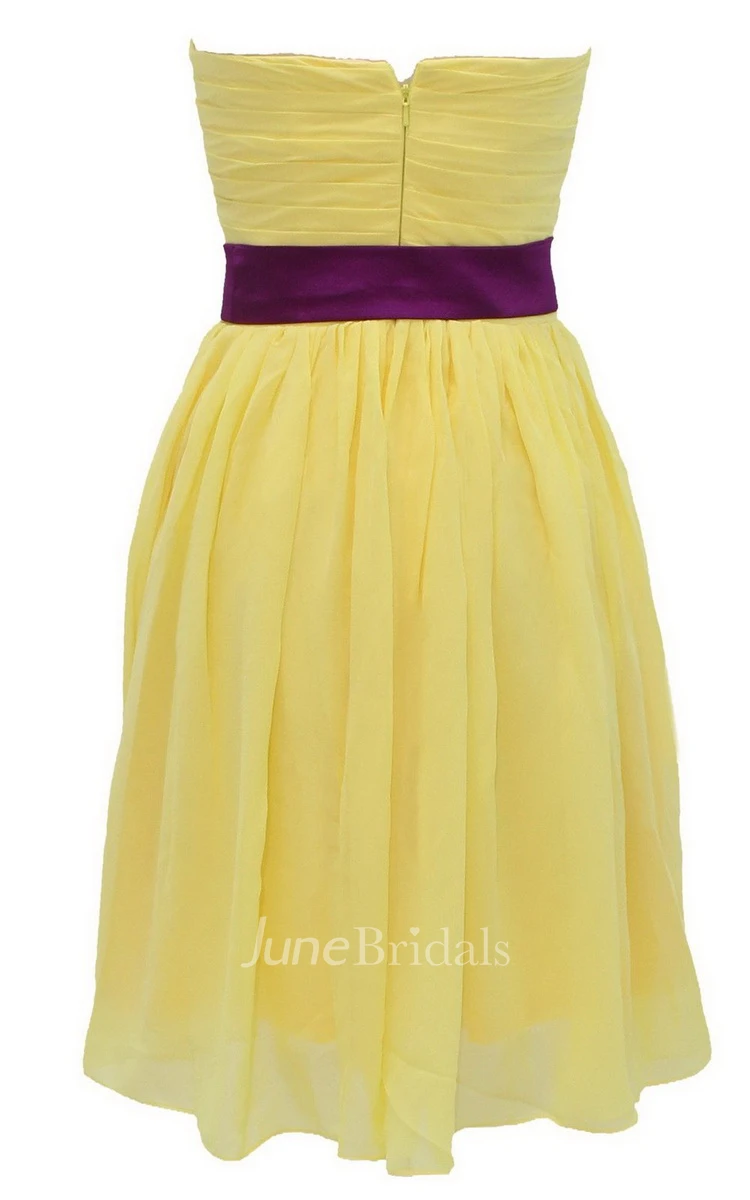 Sweetheart Mini Chiffon Dress With Sash Waist