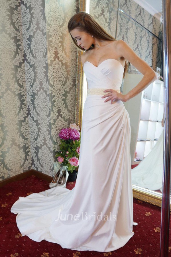 Sweetheart Side Draped Chiffon Wedding Dress With Jeweled Waist