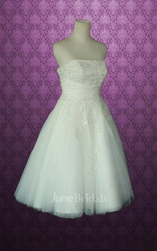 Strapless A-Line Short Wedding Dress With Appliques And Beading