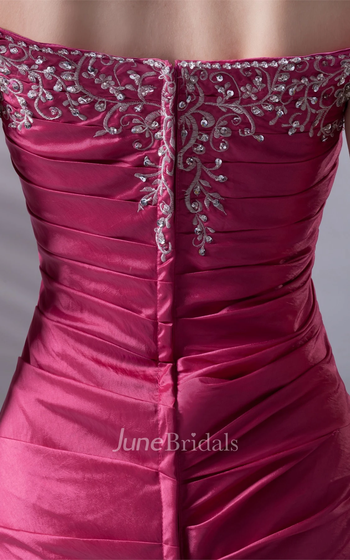 Caped-Sleeve Taffeta Pick-Up A-Line Gown with Embroideries