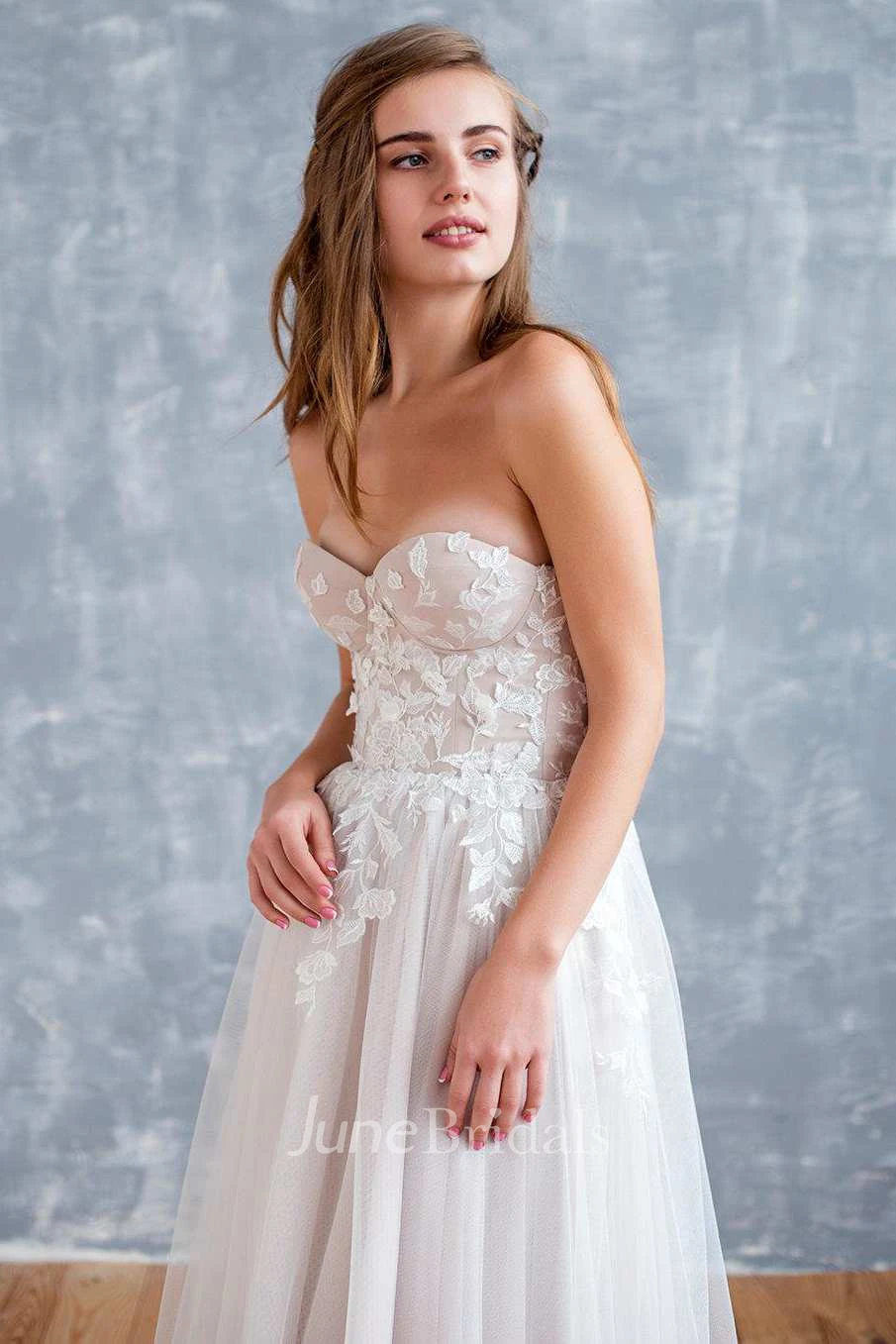 Straps Tulle Satin Floral Lace Wedding Dress