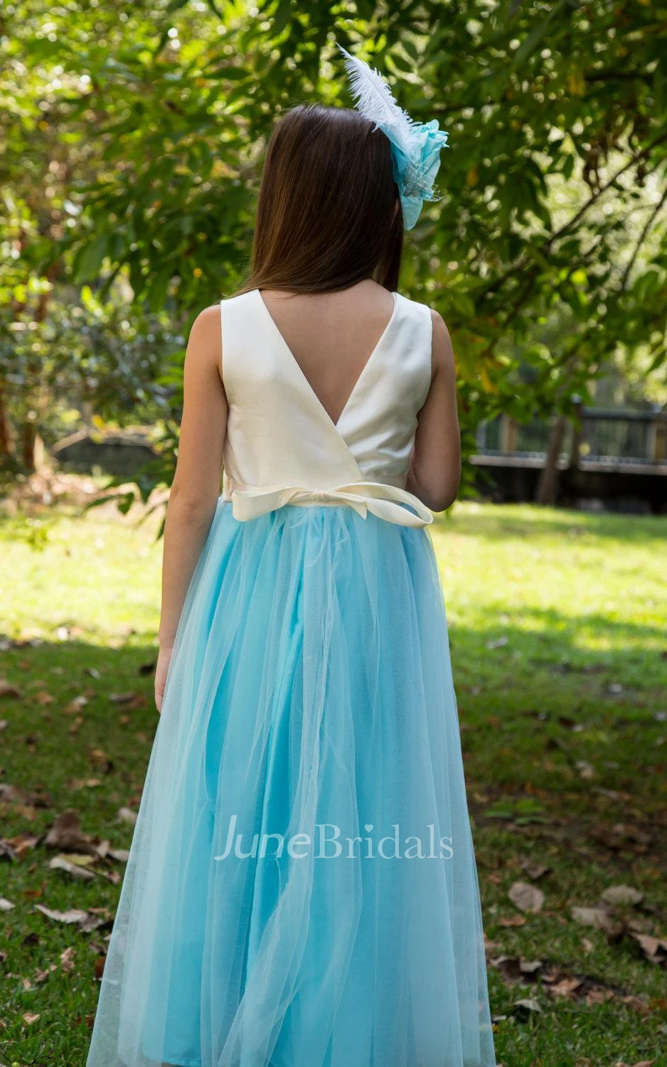 Fresh Tulle&Satin Dress With V-back and Sash