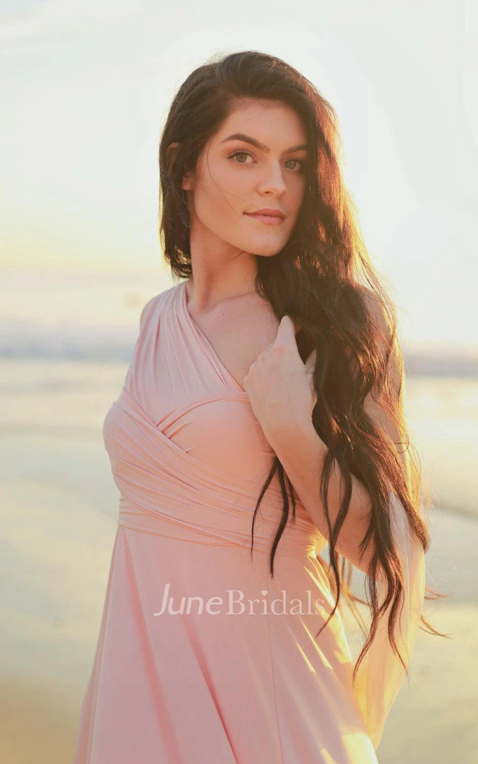 High Low Peach Jersey Convertible Wrap Dress