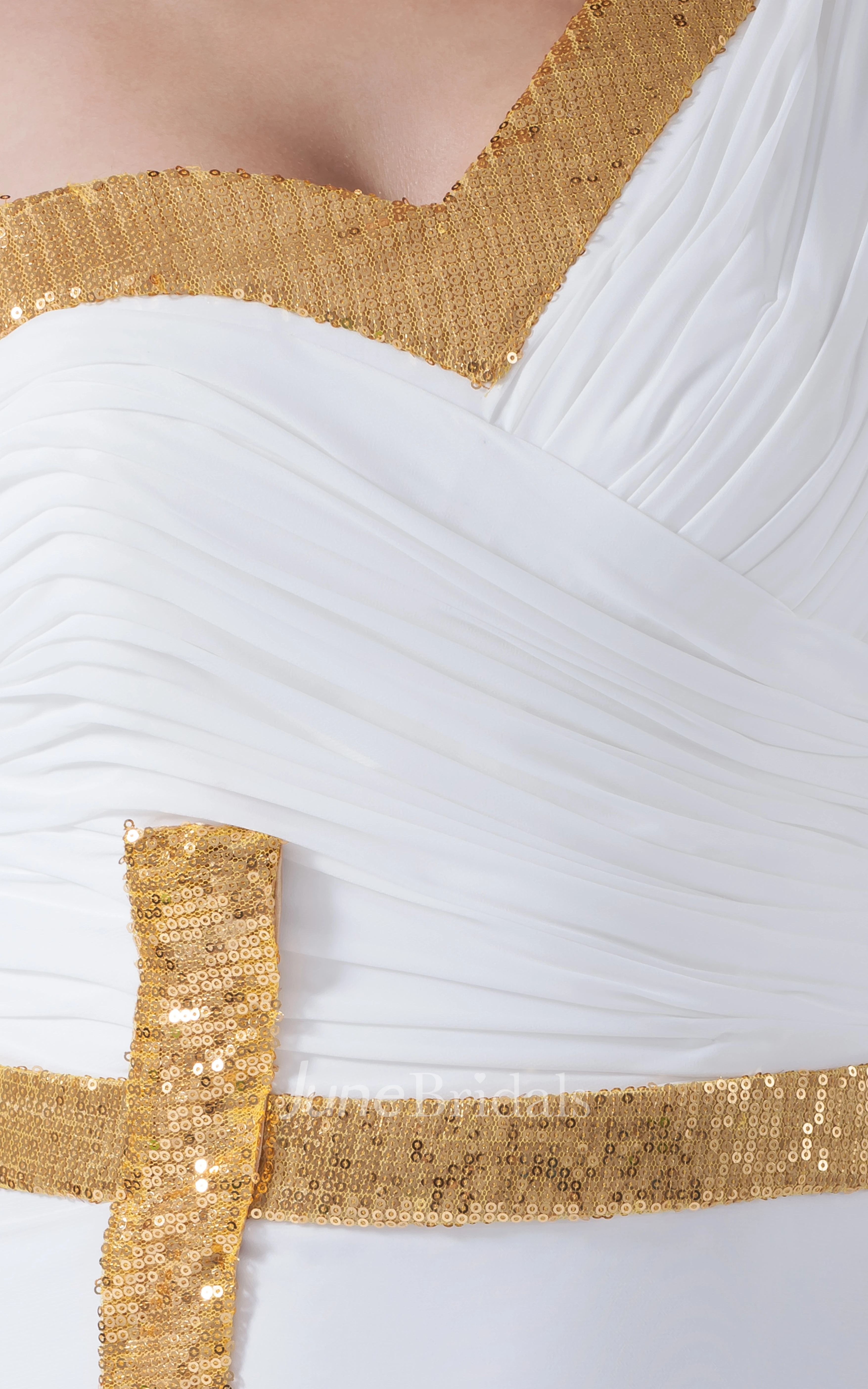 One-Shoulder Sequined Chiffon Dress With Beading and Front Slit