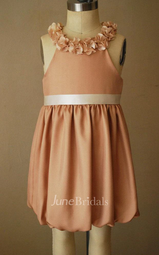 Pink Bubble Dress With Chiffon Flower Neck