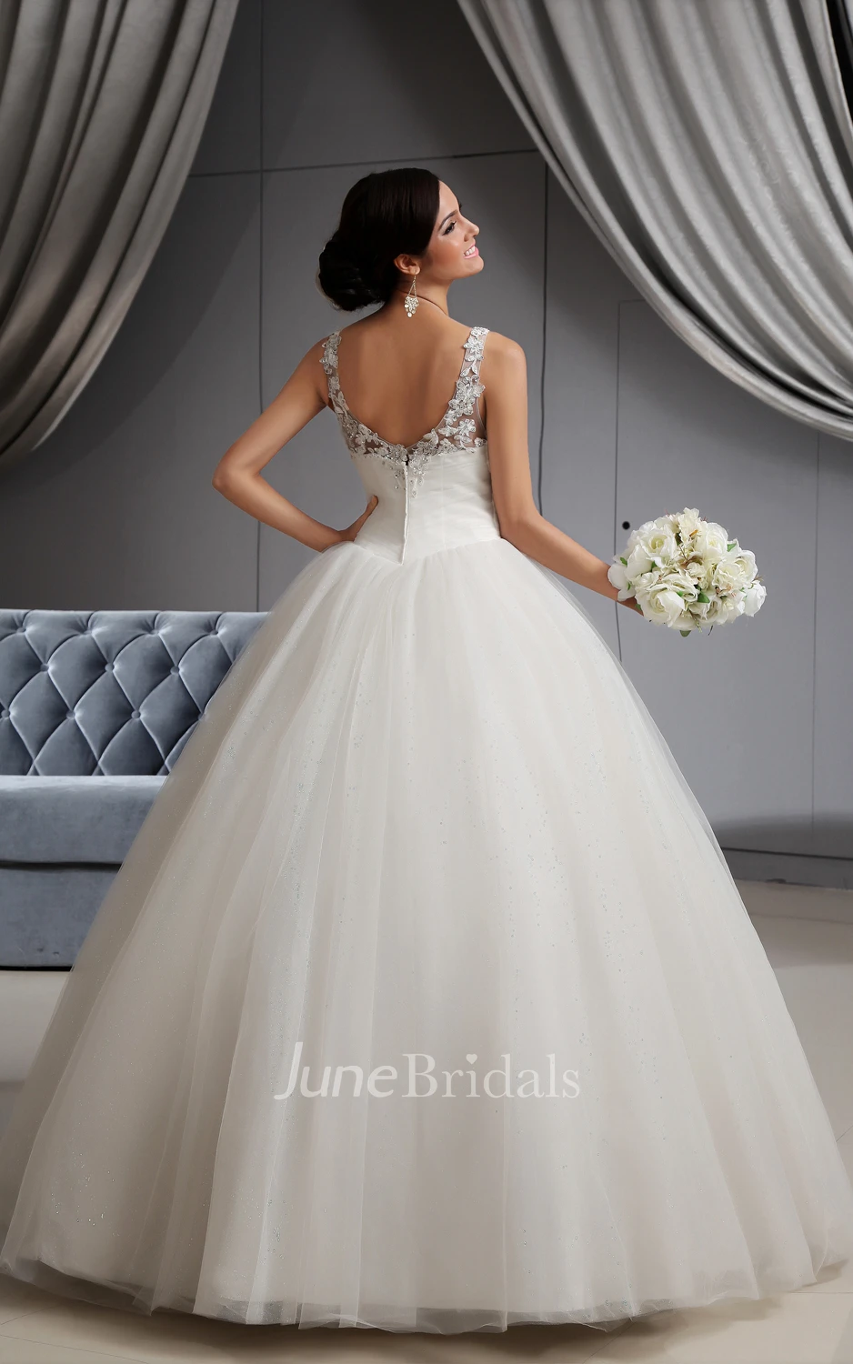 Spaghetti Sweetheart Sleeveless Dress With Soft Tulle And Laces