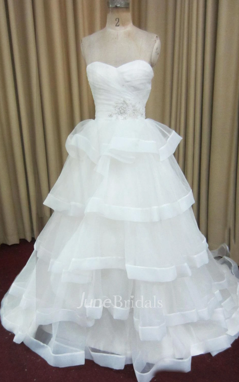 Sweetheart Bell Sleeve Organza Satin Dress With Beading Tiers Ruffles