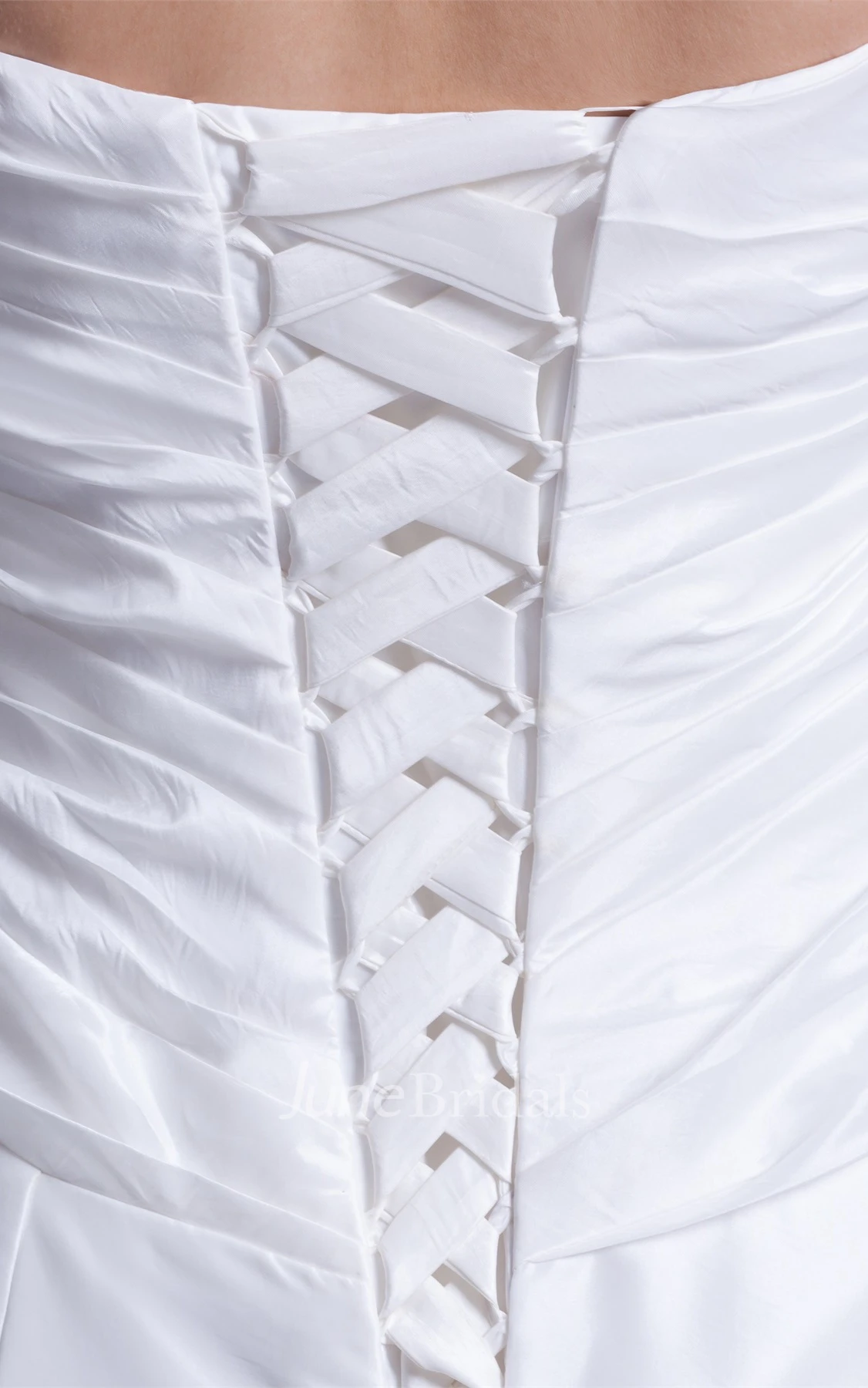 strapless a-line gown with corset back and appliques