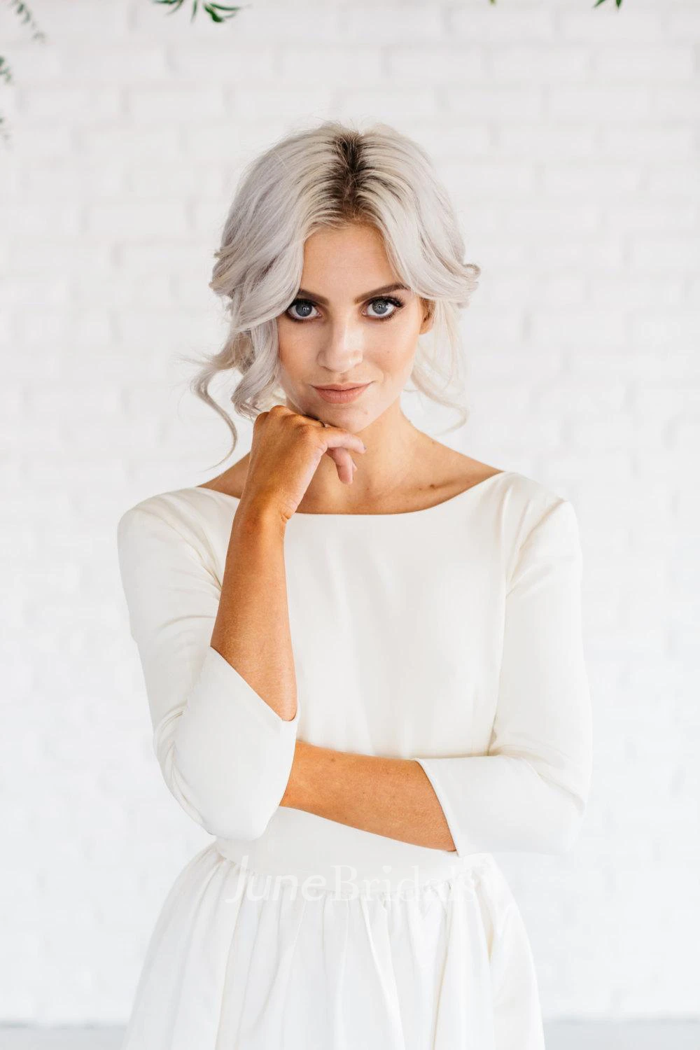 Modern Simple Long Sleeve A-Line Satin Wedding Dress With Open Back