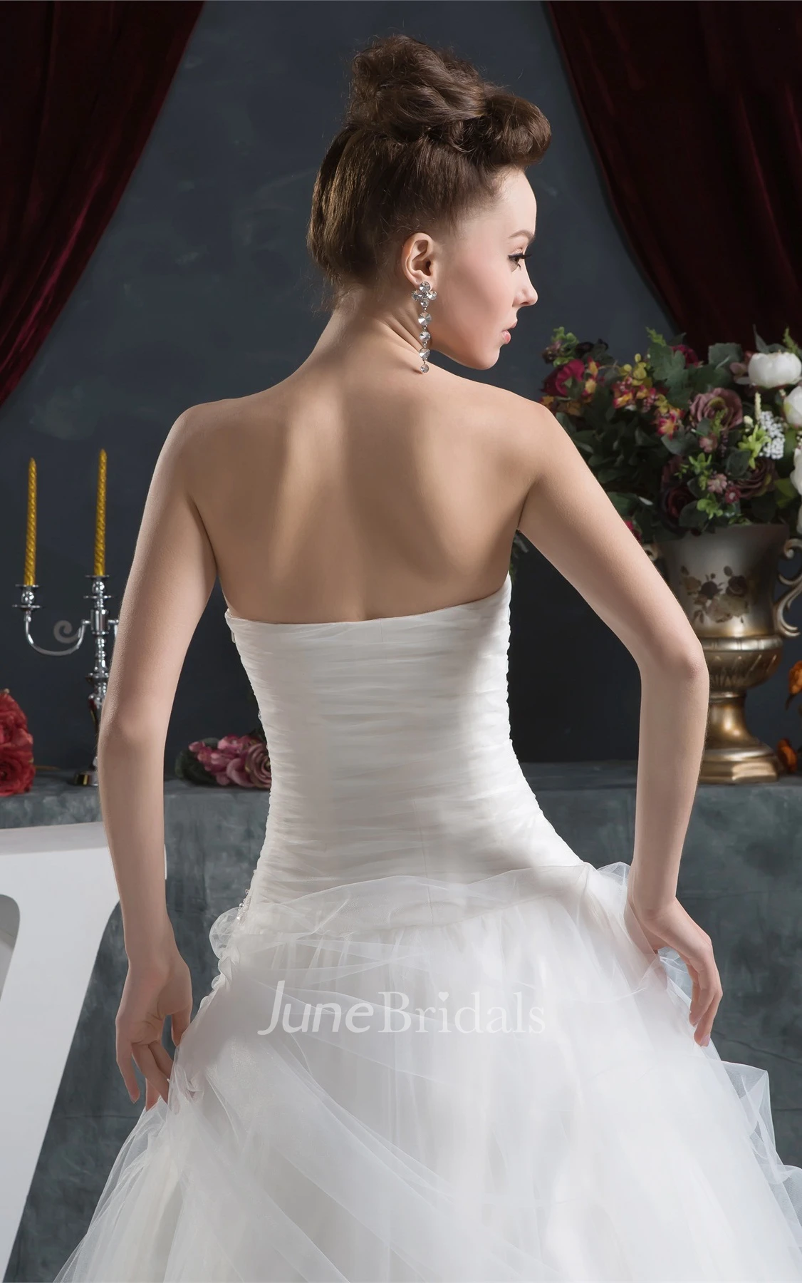 Sweetheart Criss-Cross Tulle Gown with Stress and Appliques