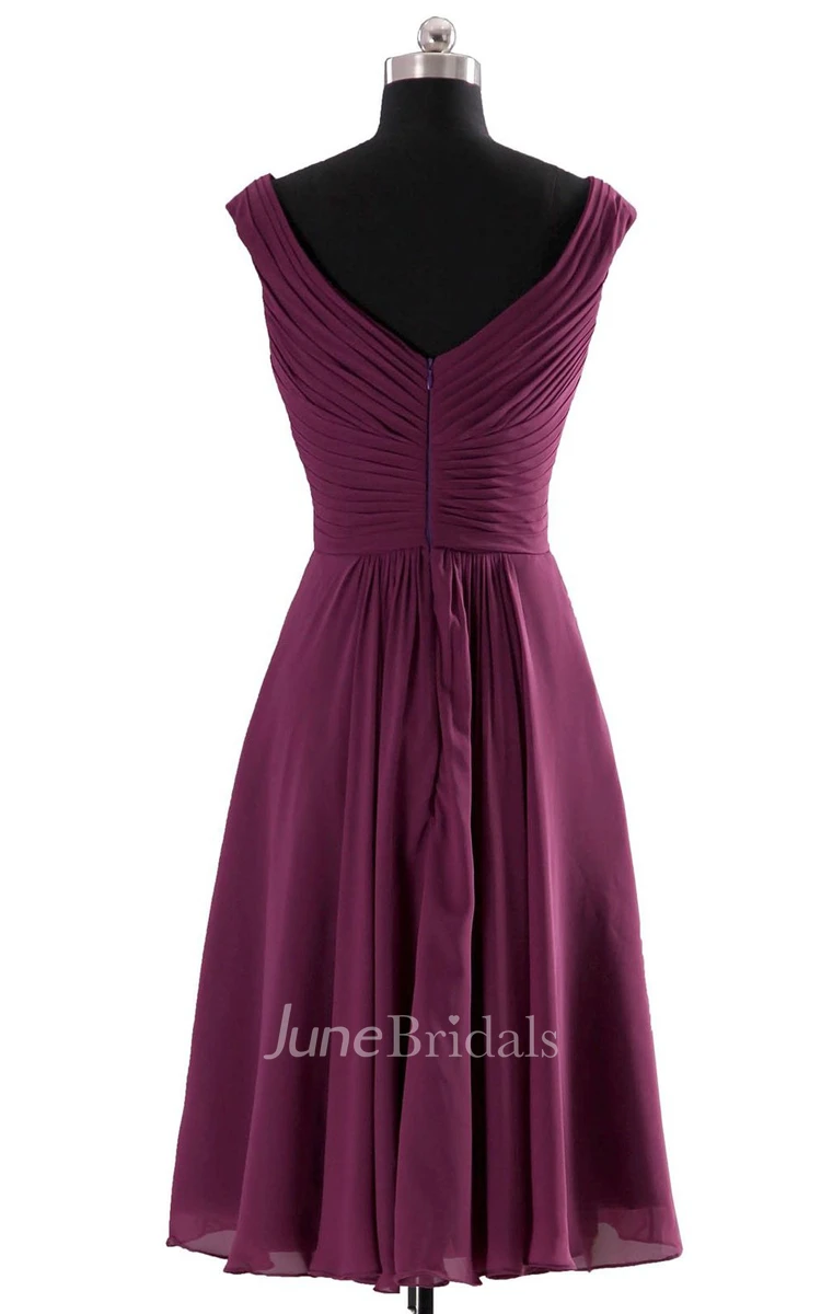 V-neckline Pleated Basque Waist Dress With Crystal