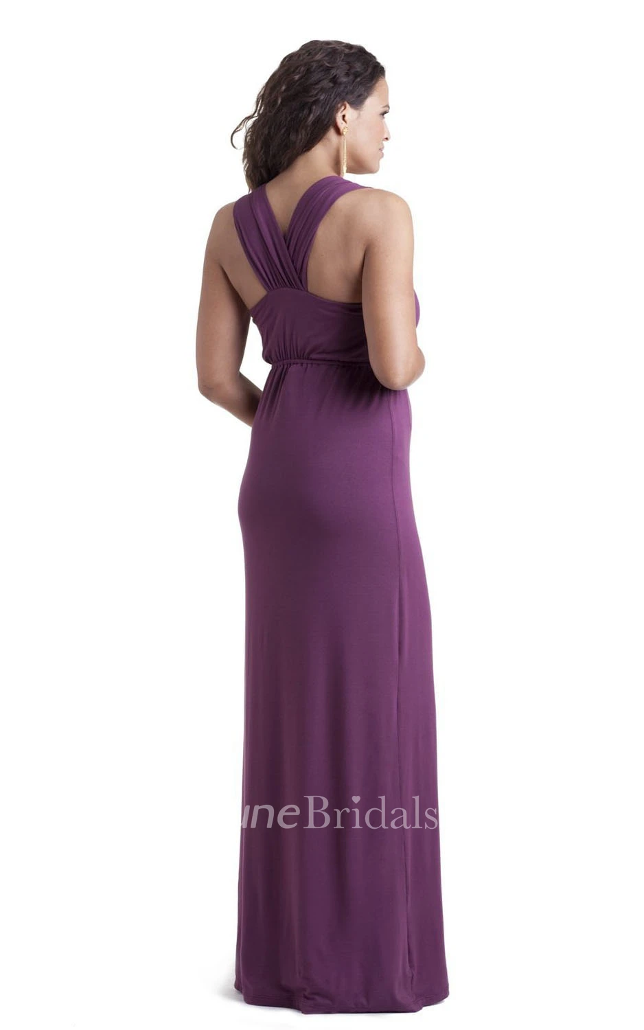 Sleeveless Scoop Neck Long Satin Maternity Dress