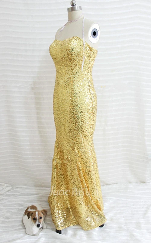 Gold Sequined Mermaid Prom Dress
