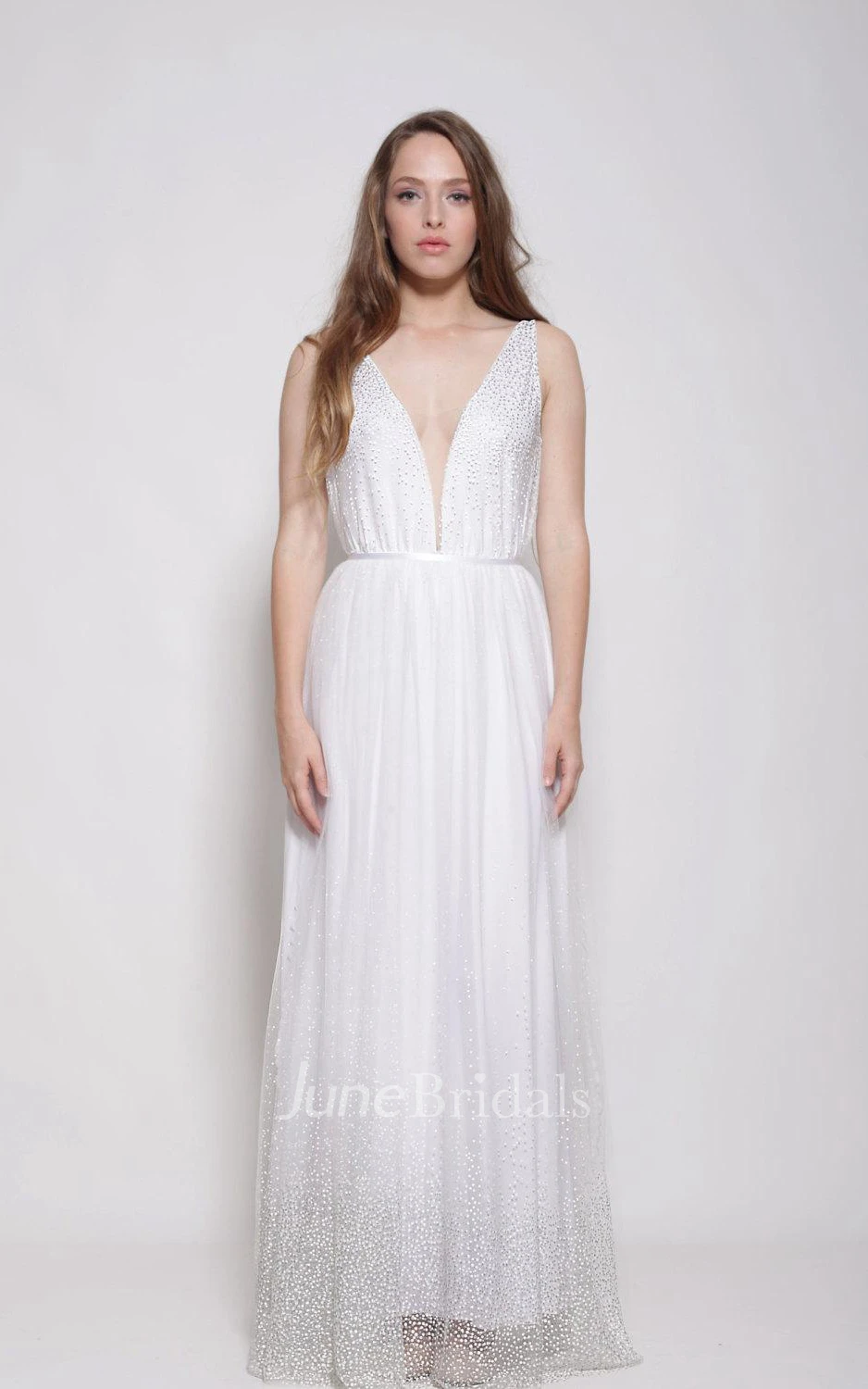 Boho Dotted Tulle Wedding Silver And White Dots Wedding Dress