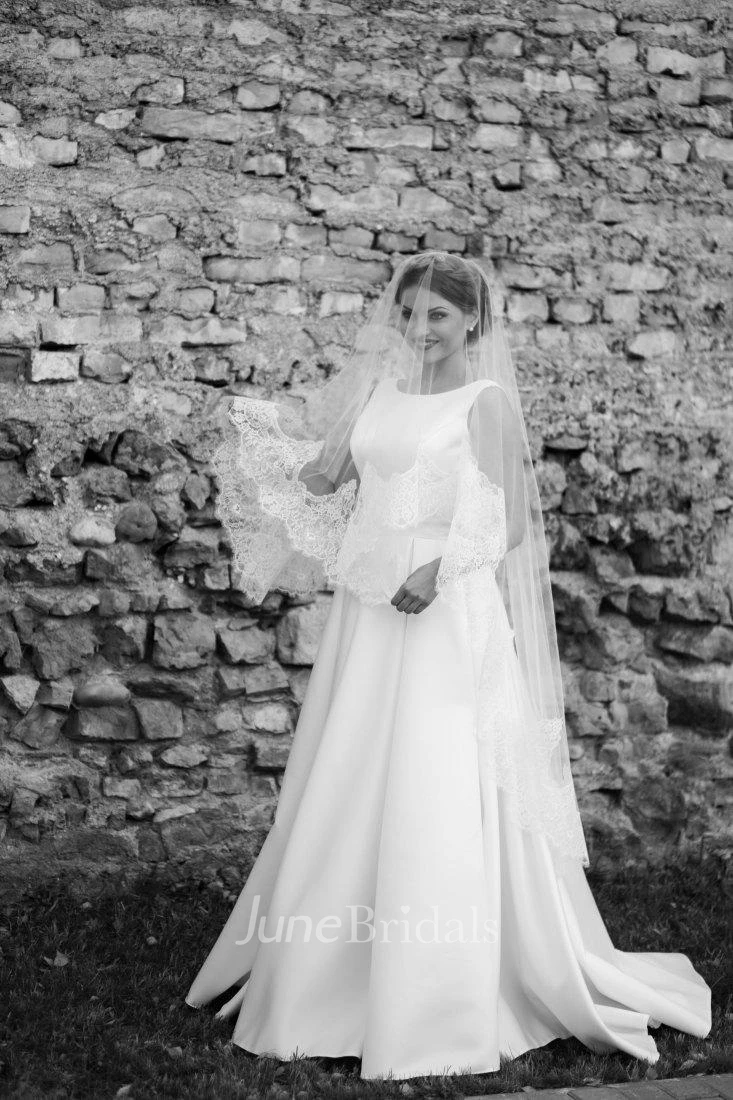 Bateau Neck Sleeveless A-Line Satin Wedding Dress With Pleats