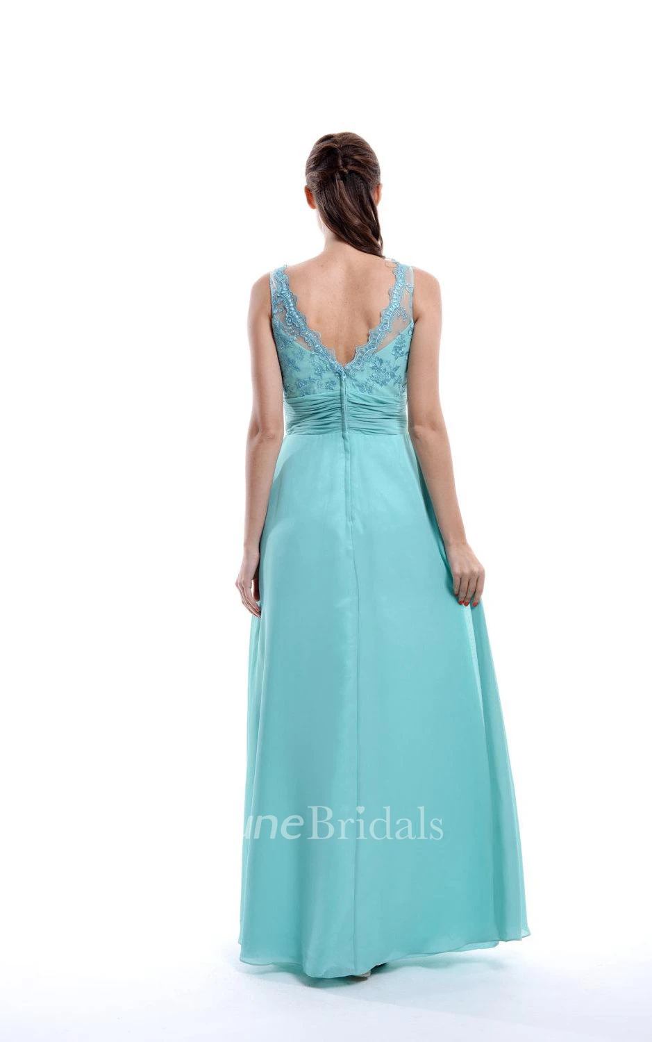 Floor-length Chiffon&Lace Dress With Low-V Back