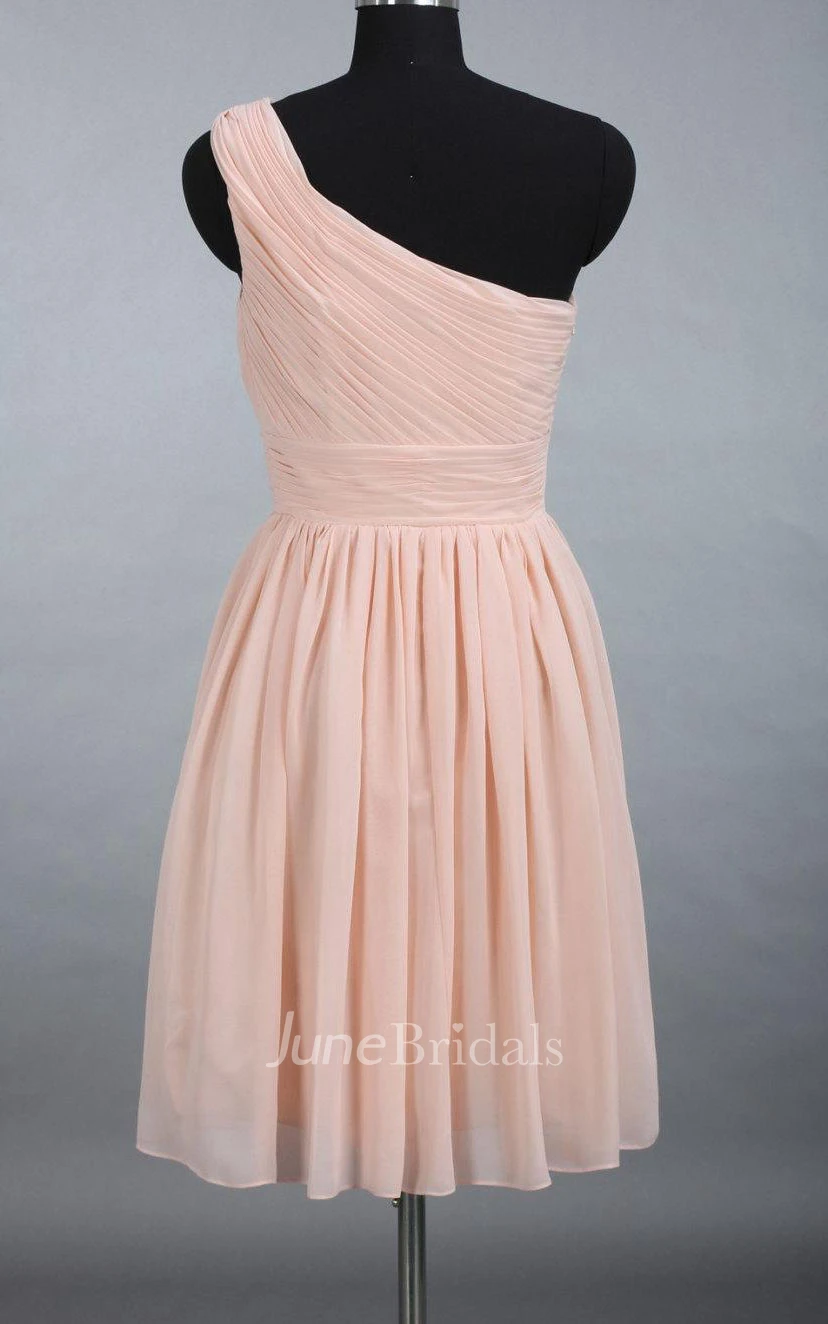 A-line Short One-shoulder Chiffon&Satin Dress With Ruffles
