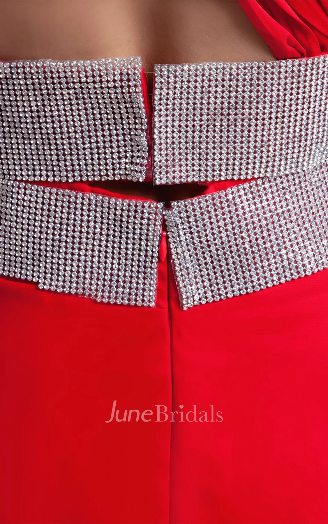 Flamboyant Chiffon One-Shoulder Long Dress with Jeweled Waist