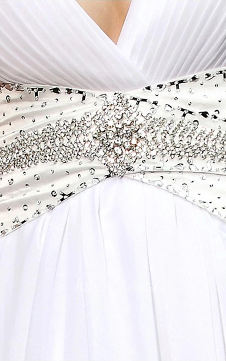 Elegant White A-line Floor-length V-neck Dress