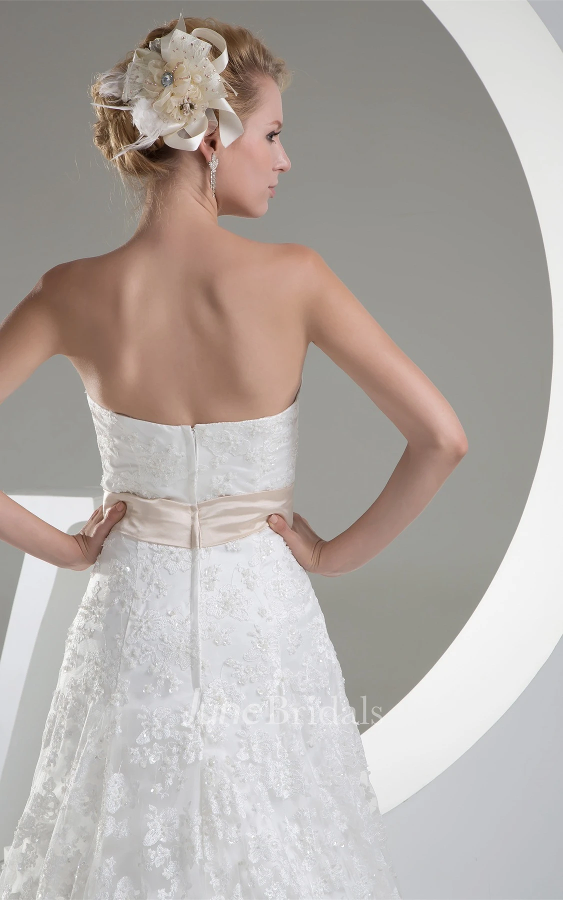 Strapless Lace A-Line Dress with Bolero and Brush Train