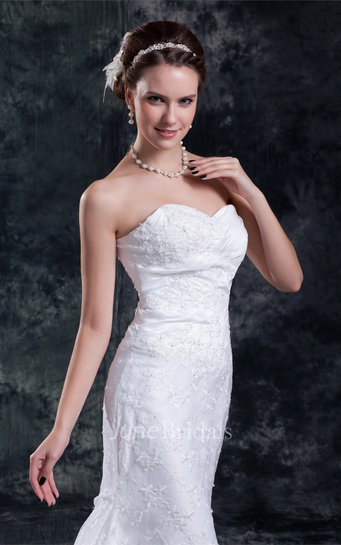 exquisite ruched sheath sweetheart dress with sweep train and lace