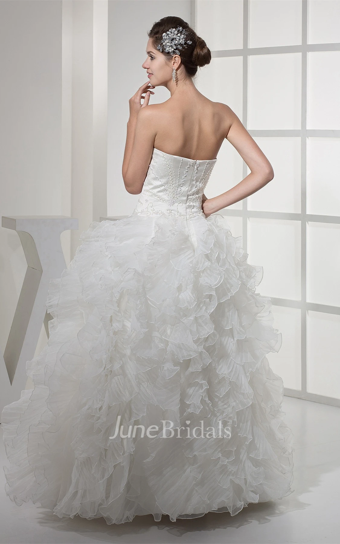 Sweetheart Satin Bodice Ball Dress with Ruffles and Embellishment