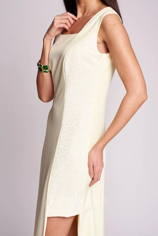 Modern A Line Sleeveless Jersey Square Neckline Floor-length Mother Dress with Split Front