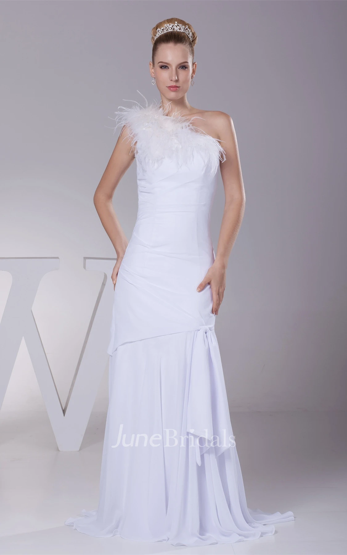 One-Shoulder Chiffon Sheath Dress with Draping