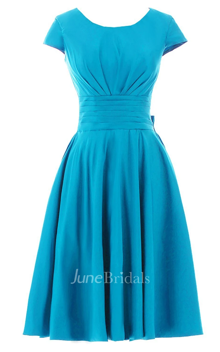 Scoop-neck Short-sleeve Fuffle A-line Bridal Dress