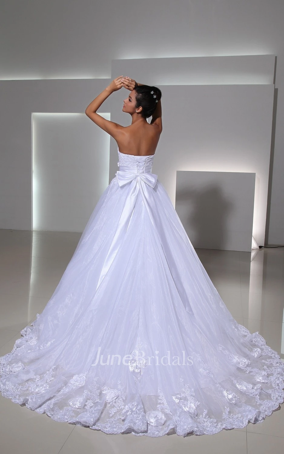 Lovely Strapless Sweetheart Lace-appliqued Ball Gown With English Net and Brooch