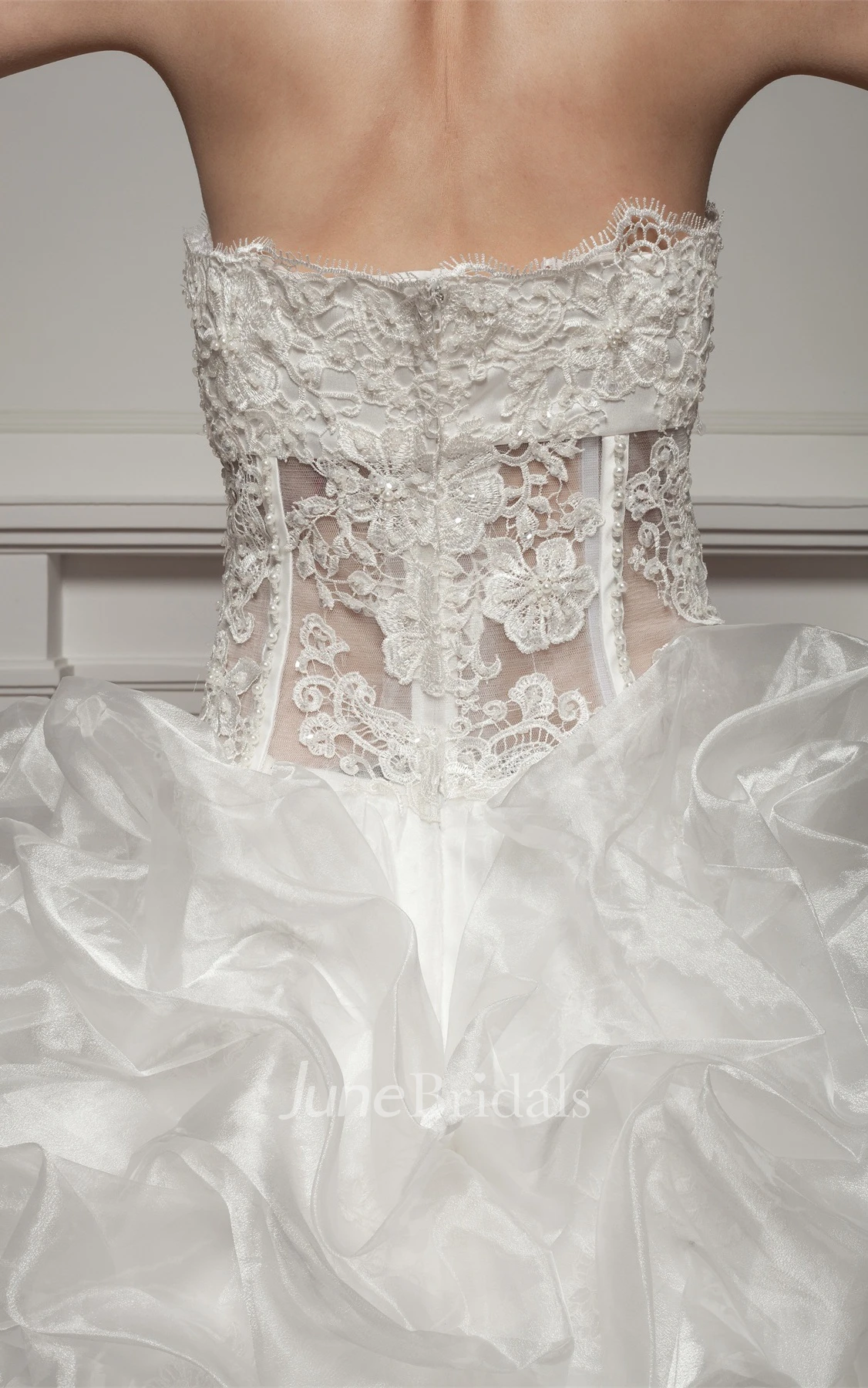 Sweetheart Lace Pick-Up Gown with Beading and Illusion Waist