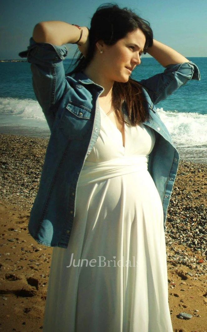 Floor-length Jersey White Maternity Dress