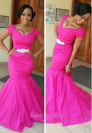 Glamorous Fuchsia Cap Sleeve Mermaid Evening Dress