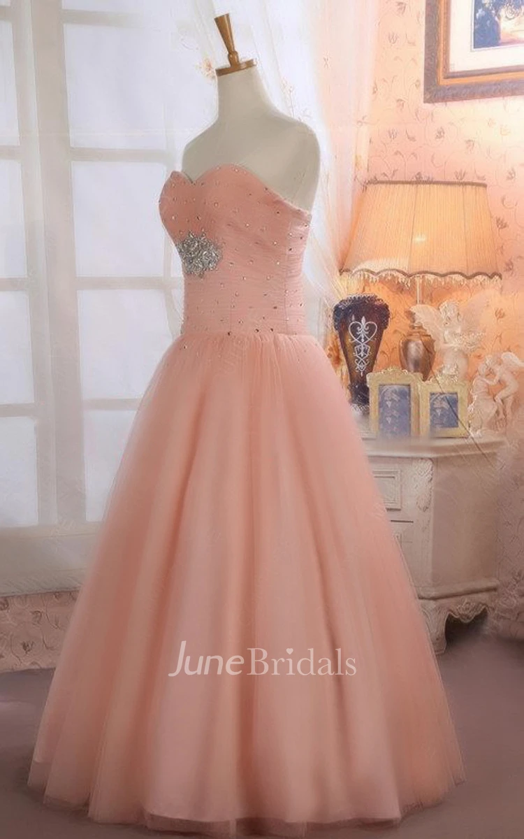 Sleeveless Beaded Ball Gown With Lace Up Back