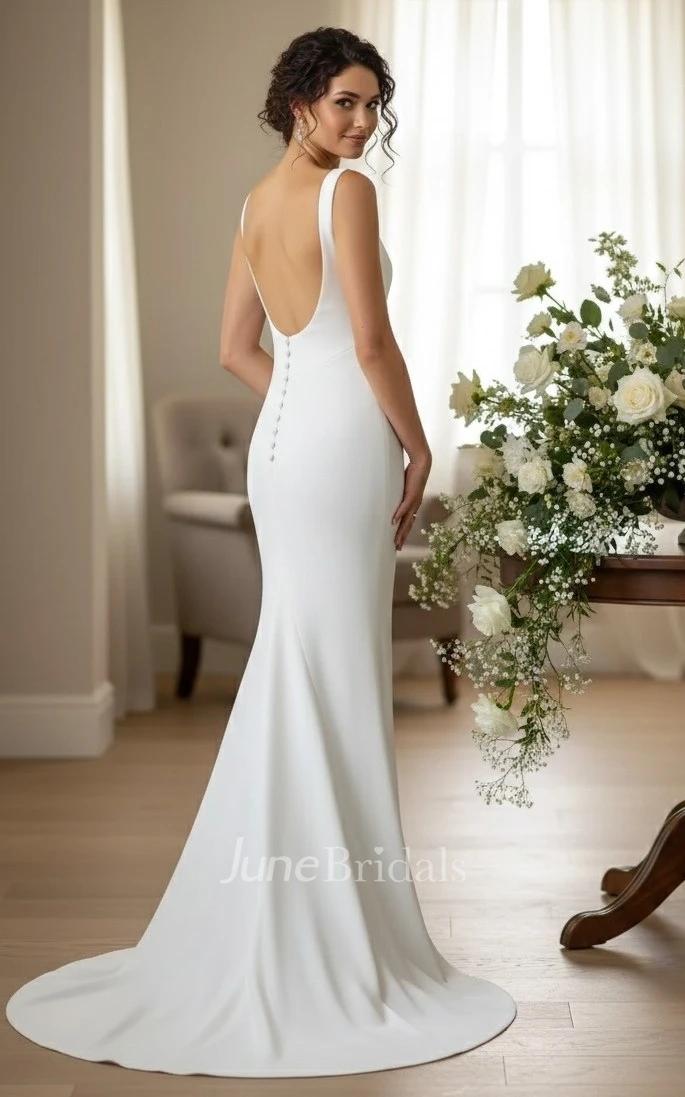Minimalist Sleeveless Wedding Dress Mermaid Draping Ivory Bridal Gown